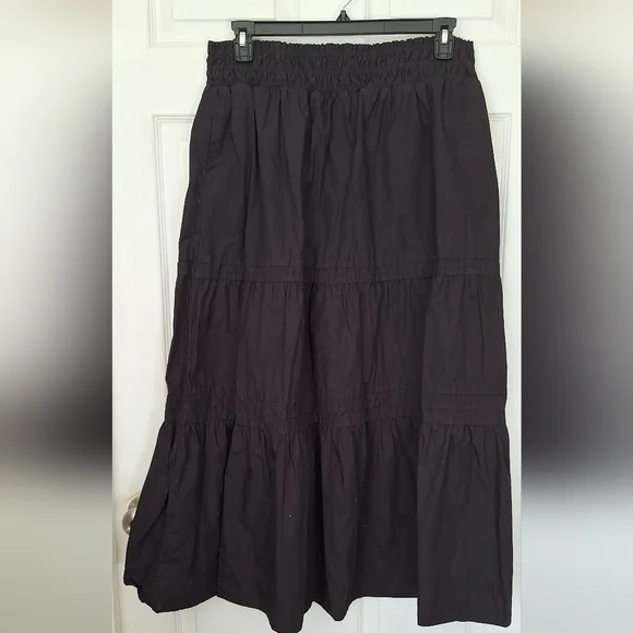 Quince Black Elastic Waist Maxi Skirt XL 100% Organic Cotton Poplin - Picture 2 of 5